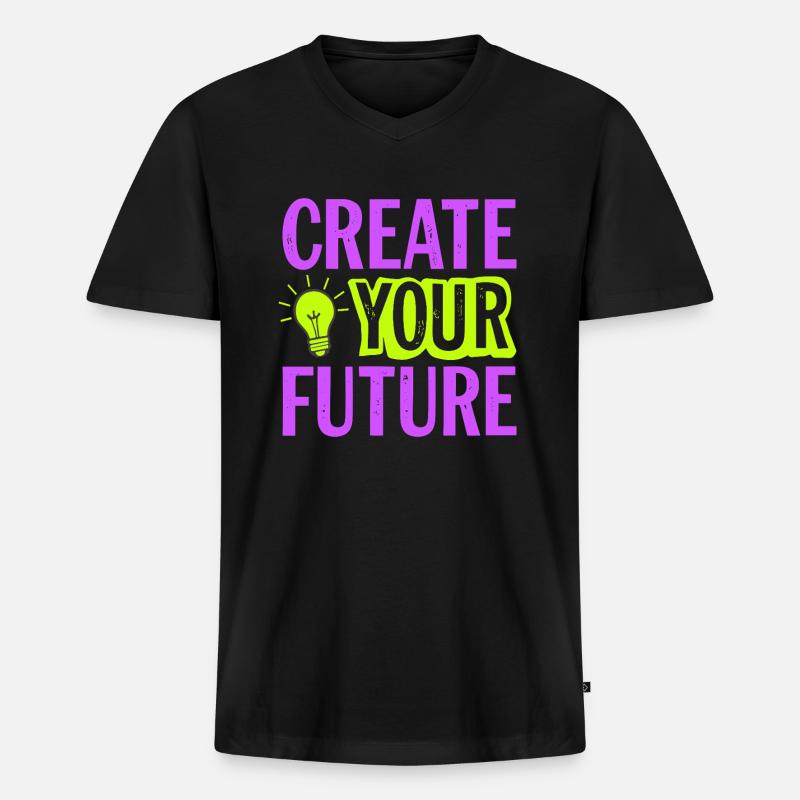 Create Your Future Glühbirne - Männer Premium Bio T-Shirt mit V-Ausschnitt - Schwarz