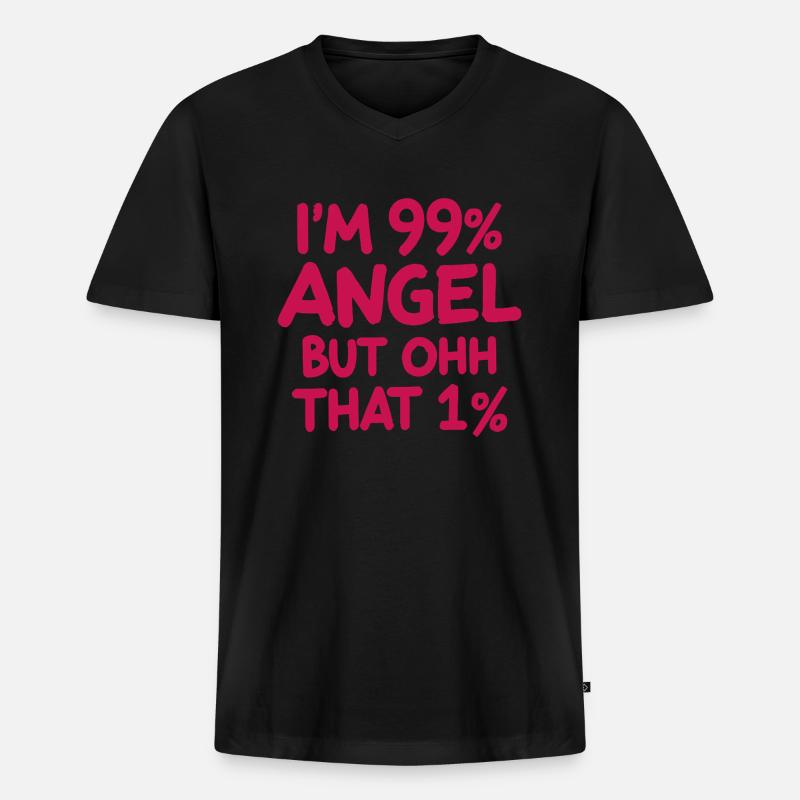 Engel Engelchen Prozent Spruch - Männer Premium Bio T-Shirt mit V-Ausschnitt - Schwarz