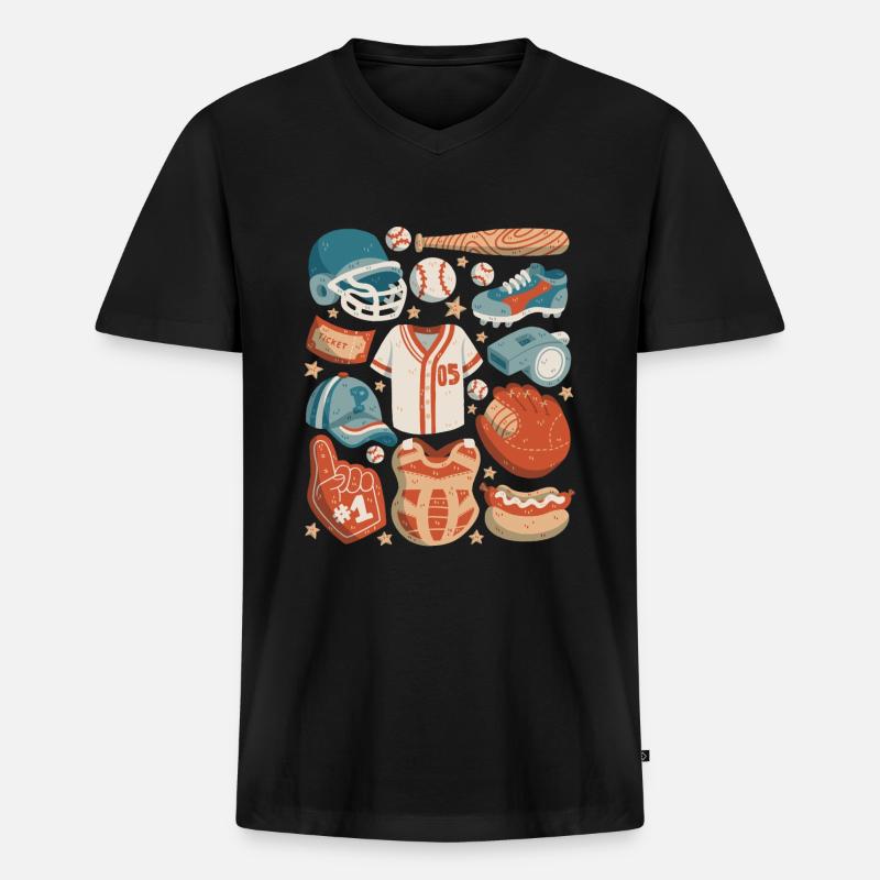 Baseball - Männer Premium Bio T-Shirt mit V-Ausschnitt - Schwarz