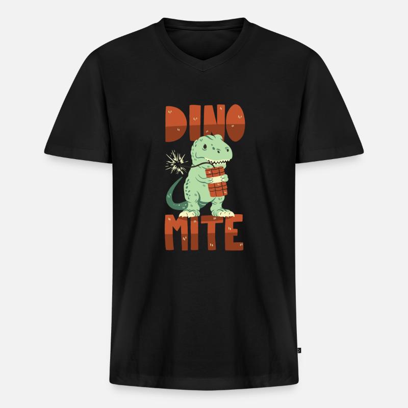Dino mit Dynamit - Männer Premium Bio T-Shirt mit V-Ausschnitt - Schwarz