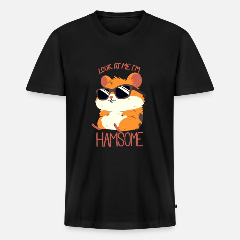 Hamsome Hamster - Männer Premium Bio T-Shirt mit V-Ausschnitt - Schwarz