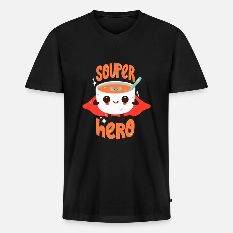 Superhelden-Suppe - Männer Premium Bio T-Shirt mit V-Ausschnitt - Schwarz