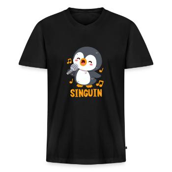 Singender Pinguin: Singuin - Männer Premium Bio T-Shirt mit V-Ausschnitt - Schwarz - Vorne - Nico (187cm)