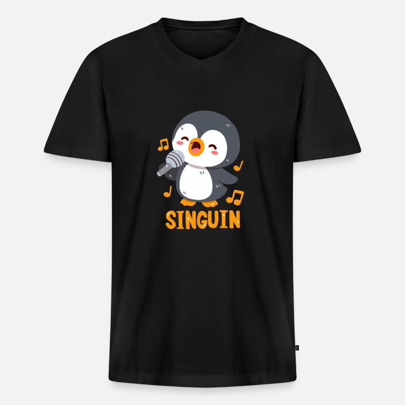 Singender Pinguin: Singuin - Männer Premium Bio T-Shirt mit V-Ausschnitt - Schwarz