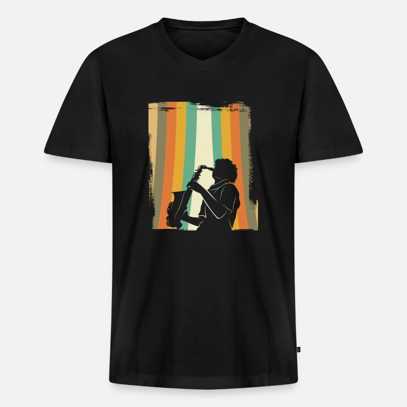 Saxophon retro - Männer Premium Bio T-Shirt mit V-Ausschnitt - Schwarz