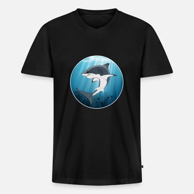 Weißer Hai - Männer Premium Bio T-Shirt mit V-Ausschnitt - Schwarz