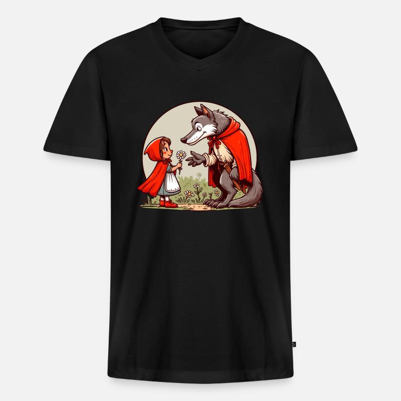 Rotkäppchen Märchen Wolf Niedlich Märchenfigur - Männer Premium Bio T-Shirt mit V-Ausschnitt - Schwarz