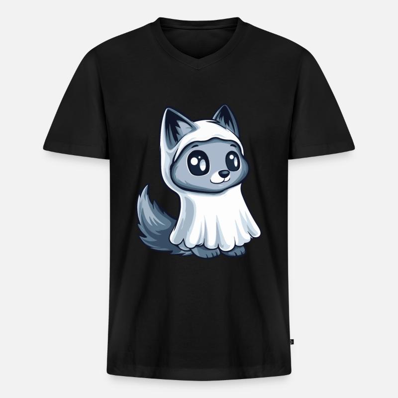 Wolf Halloween Lustig Geist - Männer Premium Bio T-Shirt mit V-Ausschnitt - Schwarz