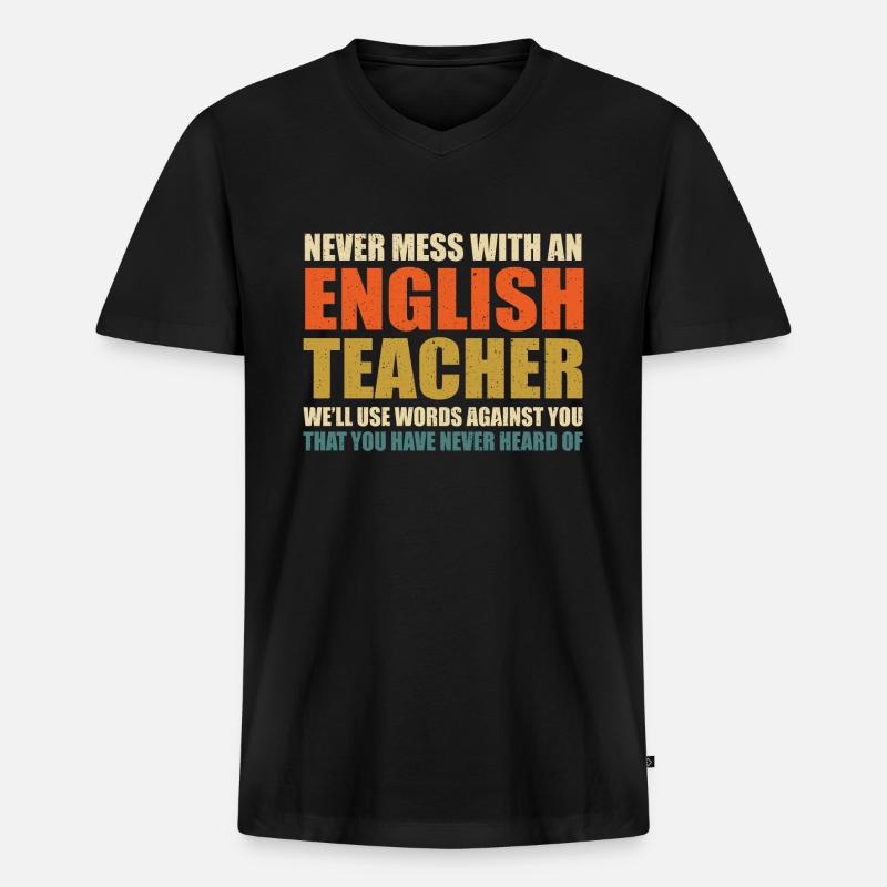 Englischlehrer Spruch - Männer Premium Bio T-Shirt mit V-Ausschnitt - Schwarz