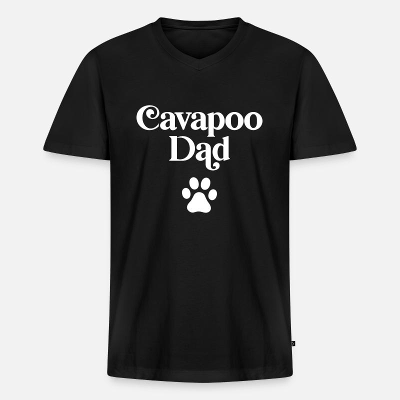 Cavapoo Vater - Männer Premium Bio T-Shirt mit V-Ausschnitt - Schwarz