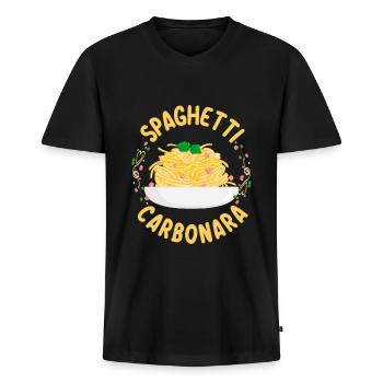 Spaghetti Carbonara | Amateurs de pâtes cuisiniers - T-shirt encolure en V Premium bio Homme - noir - Devant - Nico (187cm)