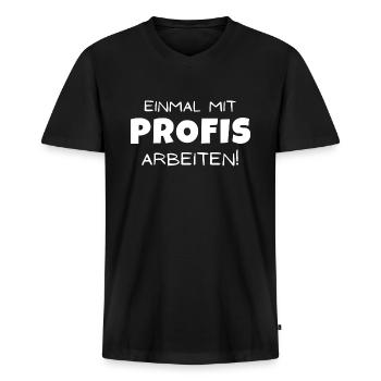 Einmal mit Profis arbeiten - Männer Premium Bio T-Shirt mit V-Ausschnitt - Schwarz - Vorne - Nico (187cm)