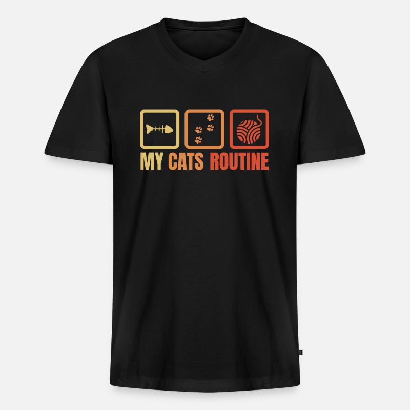 My Cats Routine - Männer Premium Bio T-Shirt mit V-Ausschnitt - Schwarz