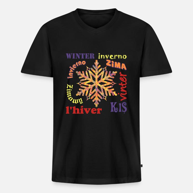 winter mehrsprachig e 53 - Männer Premium Bio T-Shirt mit V-Ausschnitt - Schwarz