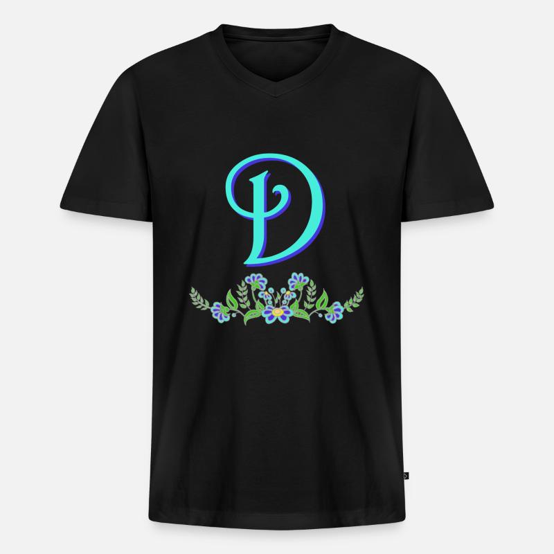 blume blau d - Männer Premium Bio T-Shirt mit V-Ausschnitt - Schwarz