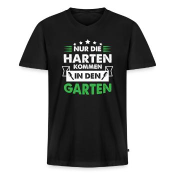 Nur die Harten kommen in den Garten Geschenk - Männer Premium Bio T-Shirt mit V-Ausschnitt - Schwarz - Vorne - Nico (187cm)