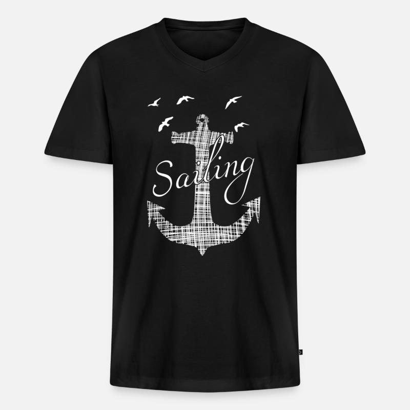 Sailing Captain - Männer Premium Bio T-Shirt mit V-Ausschnitt - Schwarz