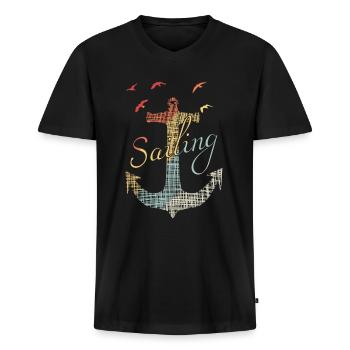 Sailing - Männer Premium Bio T-Shirt mit V-Ausschnitt - Schwarz - Vorne - Nico (187cm)