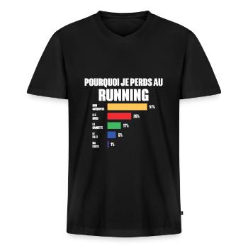 Maillot Running Perdant Humour Joueur De Run - T-shirt encolure en V Premium bio Homme - noir - Devant - Nico (187cm)