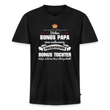 Stiefpapa Bonus Papa Stiefvater Bonus Tochter - Männer Premium Bio T-Shirt mit V-Ausschnitt - Schwarz - Vorne - Nico (187cm)