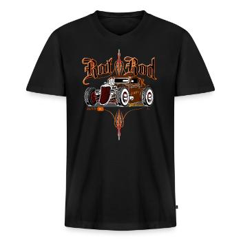 Rat Rod Shirt mit Pinstripe, Hot Rod Geschenk - Männer Premium Bio T-Shirt mit V-Ausschnitt - Schwarz - Vorne - Nico (187cm)