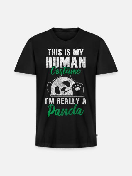 Panda Géant Panda Chine Mignon - T-shirt encolure en V Premium bio Homme - noir