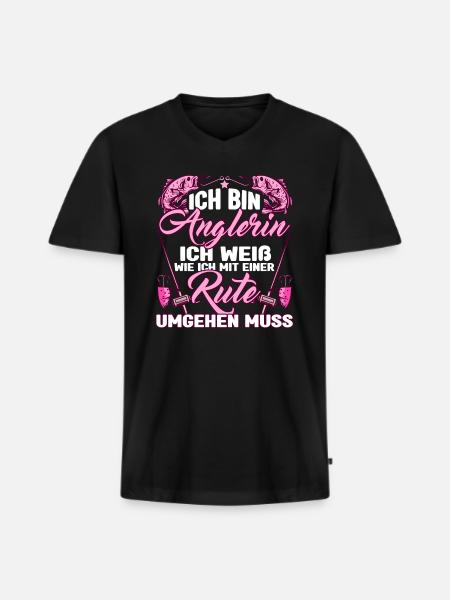 Anglerin Angel Fischerin - Männer Premium Bio T-Shirt mit V-Ausschnitt - Schwarz
