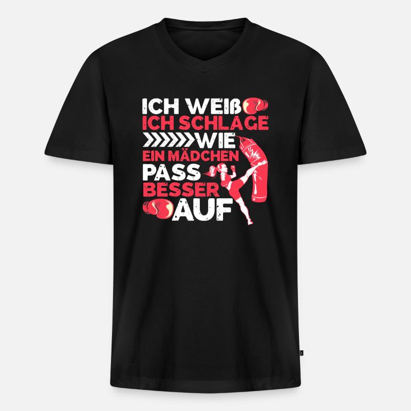 Kickboxerin Kickboxen - Männer Premium Bio T-Shirt mit V-Ausschnitt - Schwarz