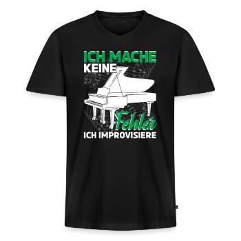 Klavier Pianist Ich mache keine Fehler - Männer Premium Bio T-Shirt mit V-Ausschnitt - Schwarz - Vorne - Nico (187cm)
