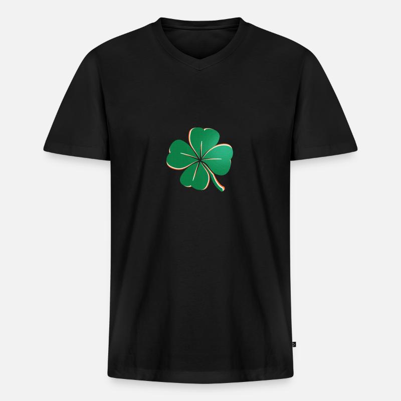 Kleeblatt - Männer Premium Bio T-Shirt mit V-Ausschnitt - Schwarz