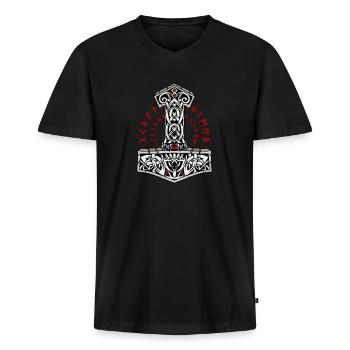 Mjolnir Martello di Dio Mitologia norrena vichingo - Maglietta ecologica premium da uomo con scollo a V - nero - Fronte - Nico (187cm)