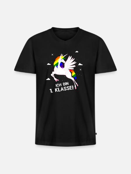 1. Klasse Einhorn - Männer Premium Bio T-Shirt mit V-Ausschnitt - Schwarz