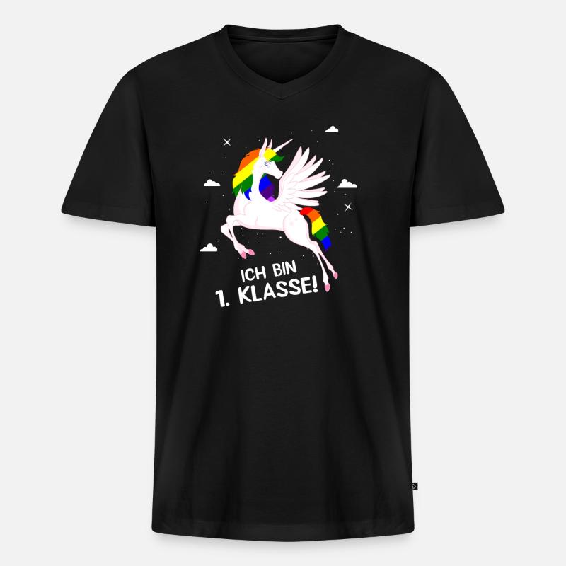 1. Klasse Einhorn - Männer Premium Bio T-Shirt mit V-Ausschnitt - Schwarz