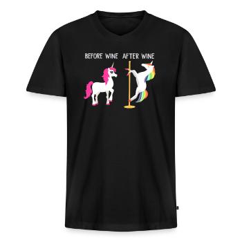 Betrunkenes Strippendes Einhorn Wein - Männer Premium Bio T-Shirt mit V-Ausschnitt - Schwarz - Vorne - Nico (187cm)