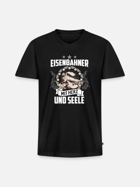 Eisenbahner mit Herz und Seele - Männer Premium Bio T-Shirt mit V-Ausschnitt - Schwarz