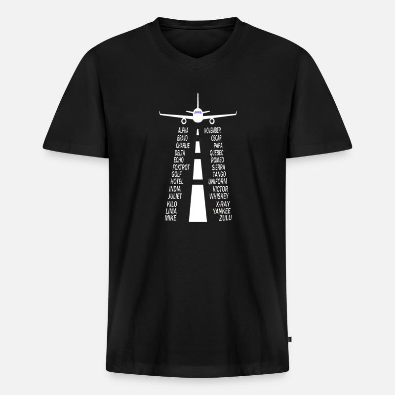 Pilotenalphabet Pilot Flugzeug - Männer Premium Bio T-Shirt mit V-Ausschnitt - Schwarz