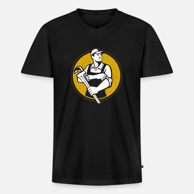Klempner Handwerker Rohr - Männer Premium Bio T-Shirt mit V-Ausschnitt - Schwarz