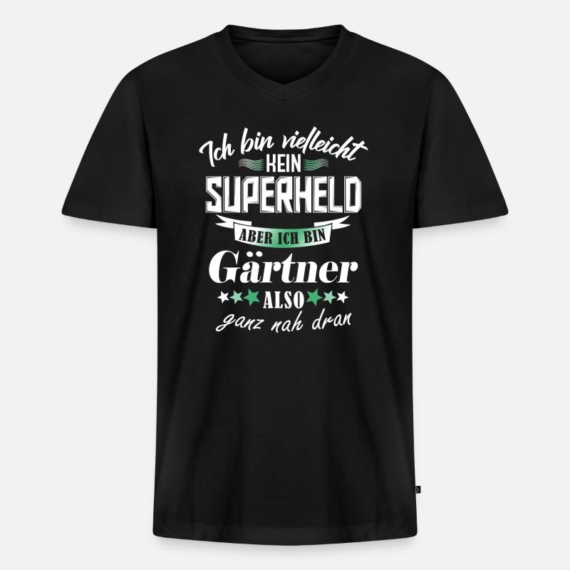 Superheld Gärtner - Männer Premium Bio T-Shirt mit V-Ausschnitt - Schwarz