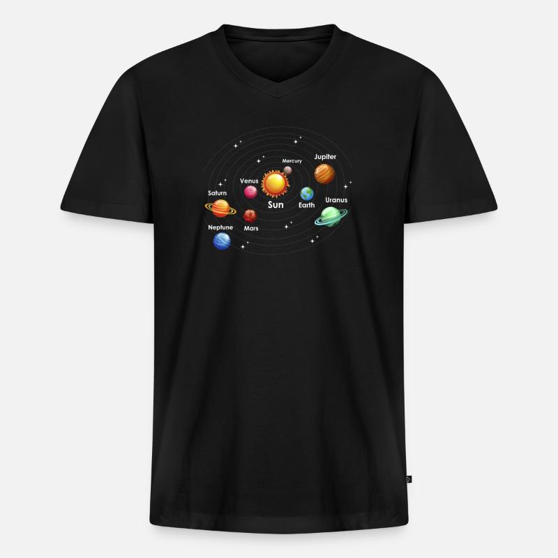 Universum Planeten - Männer Premium Bio T-Shirt mit V-Ausschnitt - Schwarz