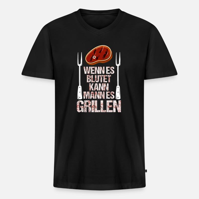 Grillen BBQ - Männer Premium Bio T-Shirt mit V-Ausschnitt - Schwarz