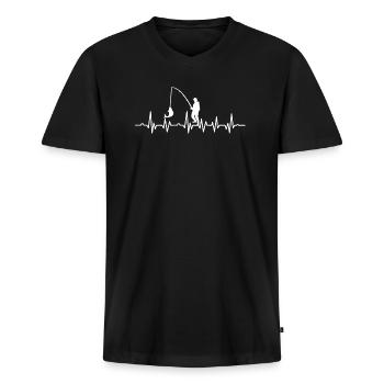 Battement de coeur de pêche à la ligne - T-shirt encolure en V Premium bio Homme - noir - Devant - Nico (187cm)