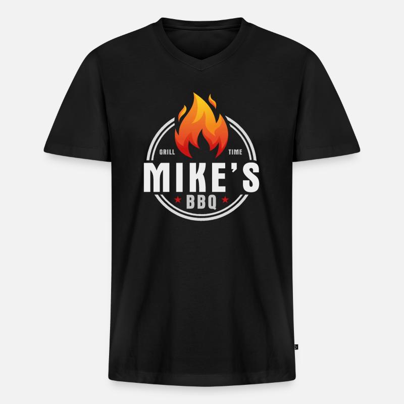 Mikes BBQ - Männer Premium Bio T-Shirt mit V-Ausschnitt - Schwarz