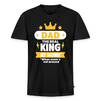 Papa, der wahre König zu Hause - Männer Premium Bio T-Shirt mit V-Ausschnitt - Schwarz - Vorne - Nico (187cm)