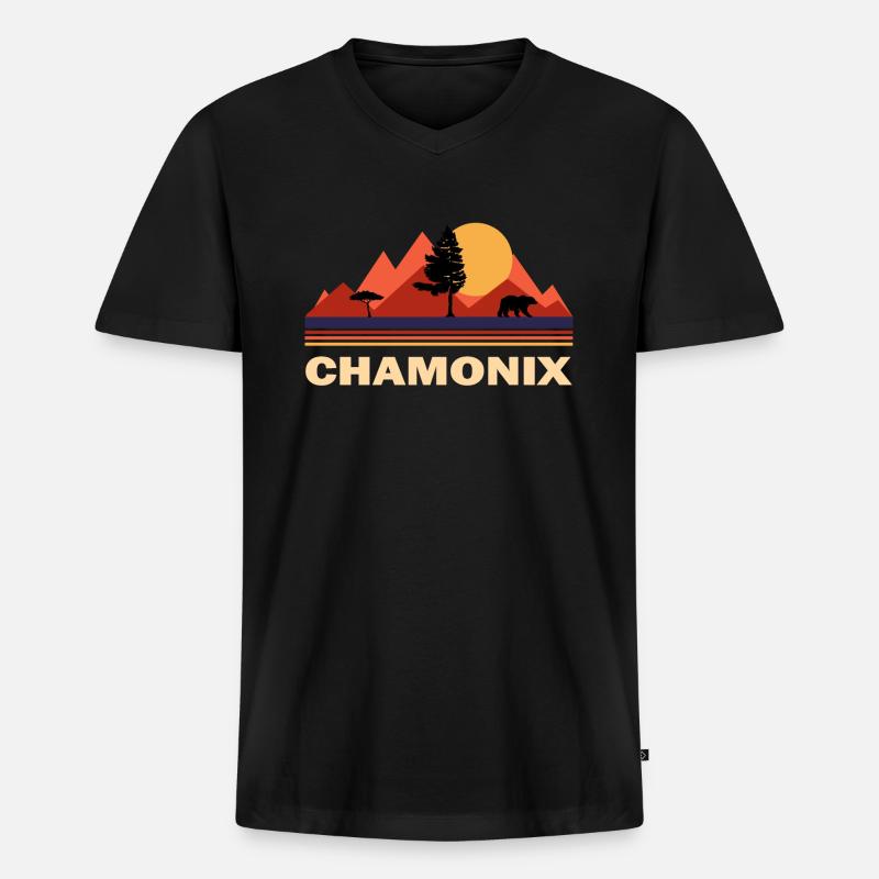 chamonix - Männer Premium Bio T-Shirt mit V-Ausschnitt - Schwarz
