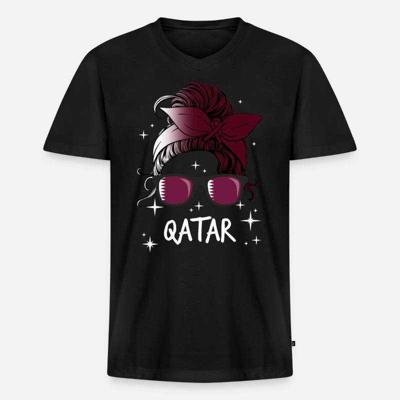 Katar - Männer Premium Bio T-Shirt mit V-Ausschnitt - Schwarz
