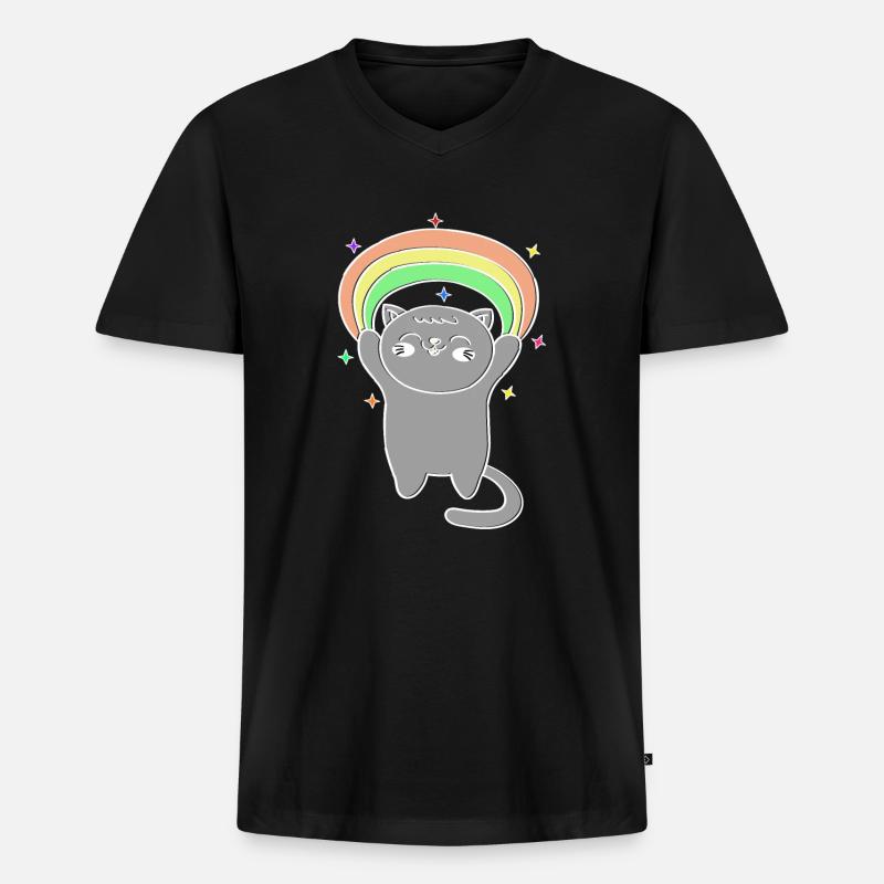 Katzen Regenbogen Weihnachtsoutfit - Männer Premium Bio T-Shirt mit V-Ausschnitt - Schwarz