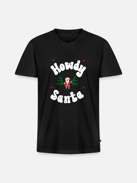 Howdy Santa Weihnachtsoutfit - Männer Premium Bio T-Shirt mit V-Ausschnitt - Schwarz
