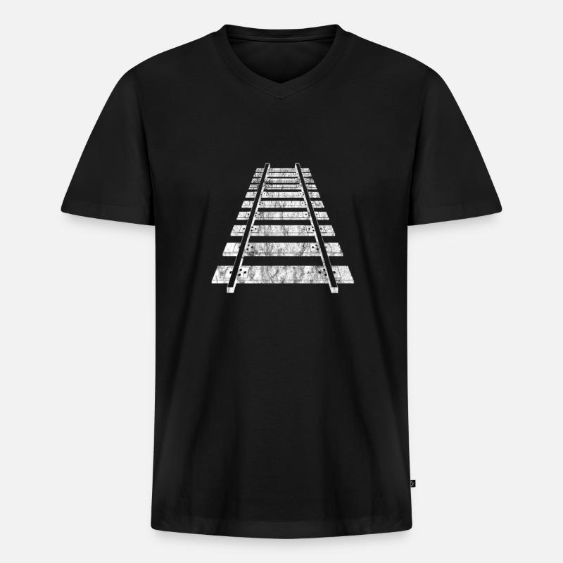Gleis - Männer Premium Bio T-Shirt mit V-Ausschnitt - Schwarz