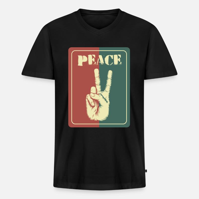 Frieden - Männer Premium Bio T-Shirt mit V-Ausschnitt - Schwarz