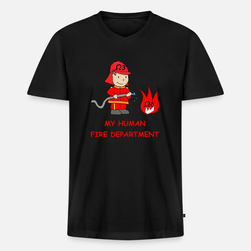 My Human Fire Department - Omega3 - Männer Premium Bio T-Shirt mit V-Ausschnitt - Schwarz